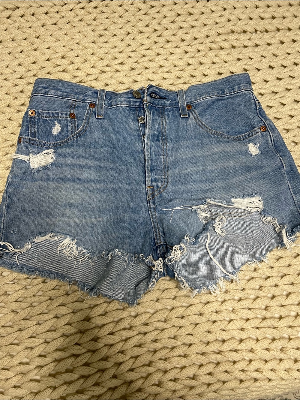 Levi's Light Blue Distressed Cutoff Denim Shorts